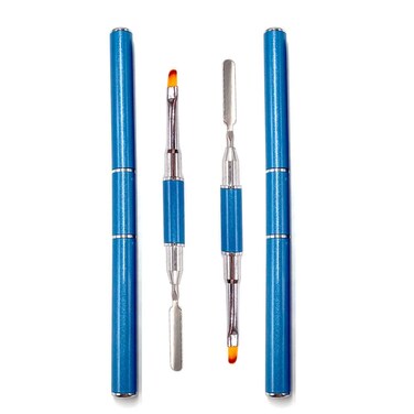 2 Pack of Polygel Brush and Picker DualEnded 2 IN 1 Design Stainless Steel Gel Nail Brush Polygel Slice Tool for PolyGel UV Gel Acrylic Nails Extension Quick Building GelLake Blue