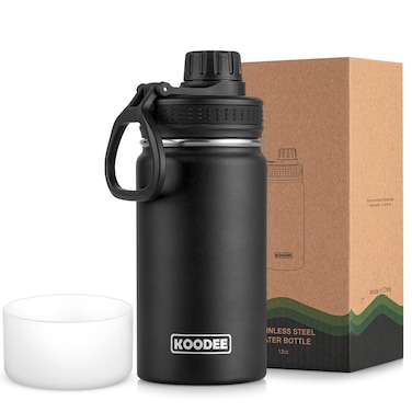 koodee Water Bottle for School12 oz Stainless Steel Vacuum Insulated Wide Mouth Water Flask with Leakproof Spout Lid Black