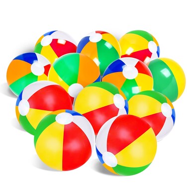 Mototo 24 Pack Inflatable Beach Balls Classic Rainbow Color Swimming Pool Balls Birthday Pool Party Favors Summer Water Beach Game Toys 8 to 12 Inches from Inflated to Deflated