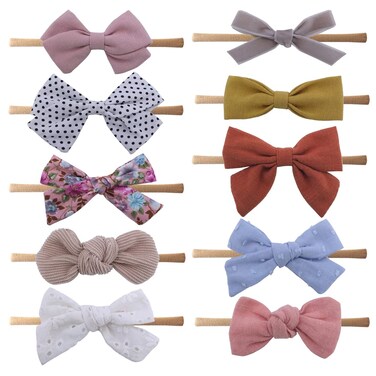 Sugarmelon Baby Nylon Headband with Bows for Newborn Toddler Hair Bow Elastic for Infant Baby Girls Kids Hairbands Accessories Mauve Bubble