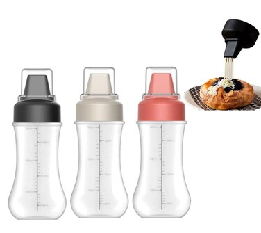 YYYFEI 5hole Sauce Squeeze Bottles with Lid987oz280ml Plastic Condiment Bottles for Ketchup Peanut Butter Ketchup Salad Dressing Mustard with Scale and Labels3pcs