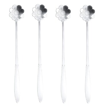 16 Pieces Flower Spoon Coffee Teaspoon 7 Inch Stainless Steel Long Handle Spoon Stir Bar Spoon Stirring Spoon Ice Cream Spoon Silver Cosmos Flower Shaped