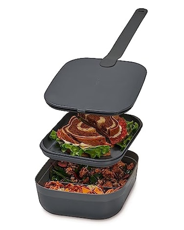 WP Porter Bento Lunch Box 3 Compartment Bento Box Portable Adult Lunch Box with Snap Strap Food Container BPA Free Dishwasher and Microwave Safe Charcoal Medium