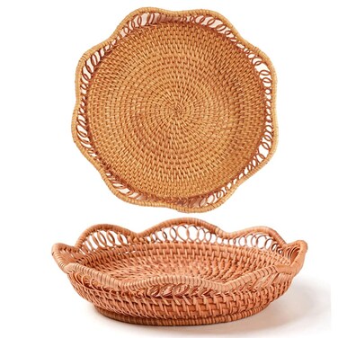 2Pack Small Handmade Keys Basket Small Item Storage Basket Wicker Bread Basket Food Serving Basket Woven Serving Candy Cake Display Basket Or Storage for Keys Remote Wall Basekt