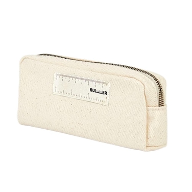 Trilly Canvas Pencil Case Pouch with Ruler I Larger Capacity Simple Pencil Pouch I School Small Pencil Bag For Boys  Girls I Holds Pencil Pen Personal Items  Desk Organizer Cute Pen Pouch Ivory