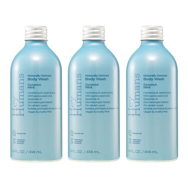 Hey Humans Coconut Mint Moisturizing Body Wash with Natural Ingredients  Jojoba Oil  Clean Vegan Sulfate Free Bath  Body Wash for Women  Men  Recyclable Bottle 14 fl oz  Pack of 3