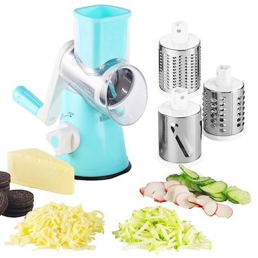 EDEFISY Rotary Cheese Grater3in1Stainless Steel Manual Drum SlicerRotary Graters for KitchenFood Shredder for VegatablesNuts and ChocolateBlue