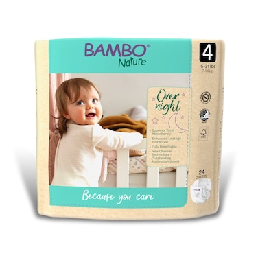 Bambo Nature Hypoallergenic Overnight Baby Diapers EcoLabelled Overnight Diapers Totally ChlorineFree Skin Friendly Super Absorbent  Size 4 24 Count