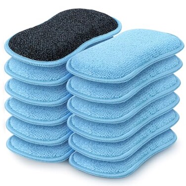 HOMEXCEL 12 Pack MultiPurpose Scrub Sponges Kitchen Dish Sponge NonScratch Microfiber Sponge for Efficiently Cleaning Dishes Pots and Pans and More Blue