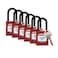 Brady Safety Lockout Padlock Sets  6 Pack  Red  Keyed Alike Safety Lockout Padlocks  1 Key Per Lock  SDPLRED38PLKA6