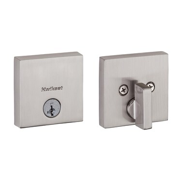 Kwikset Downtown Deadbolt Lock Satin Nickel Square Exterior Keyed Front Entry Door Pick Resistant SmartKey Rekey Security Single Cylinder Dead Bolt with Microban Protection