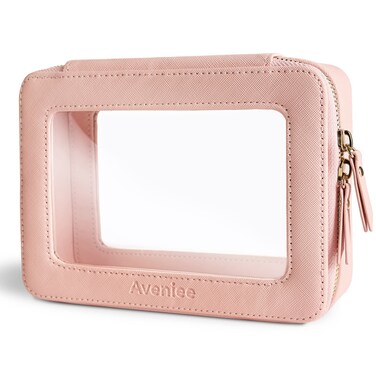 Aveniee Clear Makeup Bag Organizer Portable Travel Toiletry Cosmetic Bag Case for Women Heavy Duty Make Up Pouch with Transparent Vinyl Windows  Gold ZippersPink