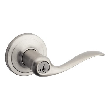 Kwikset Tustin Entry Door Handle with Lock and Key Secure Keyed Reversible Lever Exterior Doorlock For Front Entrance and Bedrooms Satin Chrome Pick Resistant Smartkey Rekey Security