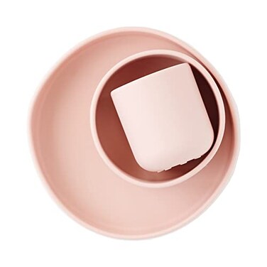 Silicone Dinnerware Set Plate Bowl Cup Toddler and Baby Pink
