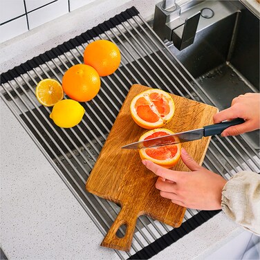 Roll Up Over The Sink Dish Drying Rack Kitchen Rolling Dish Drainer Foldable Sink Rack Mat Stainless Steel Wire for Kitchen Sink Counter 178x118