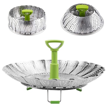 Vegetable Steamer Basket Stainless Steel Folding Steamer with Extending Removable Center Handle Insert for Veggie Seafood Cooking to Fit Various Size Pot 64 to 10