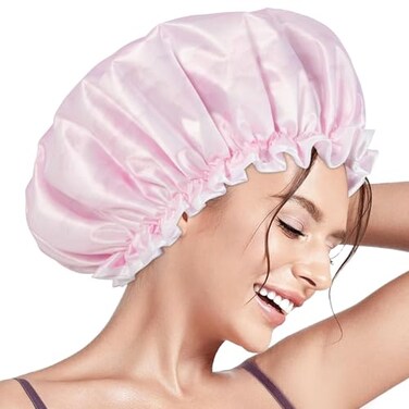 Aquior Shower Cap Shower Cap for Women Reusable Waterproof Large Bath Hair Cap for All Hair Lengths Ladies Men and Kids White