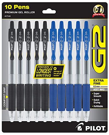 PILOT G2 Pens 05 mm  10 Pack 5 Black and 5 Blue Pens Premium Gel Ink Pens Extra Fine Point 05 Pens Refillable  Retractable Rolling Ball