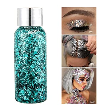 Mermaid Sequins Body Glitter Gel Make Up Long Lasting Glitter for Body Face Hair Eyeshadow Music Festival Party Carnival Long Lasting Face Glitter No Glue Needed and Easy to Remove Green