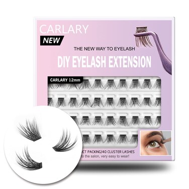 CarLary DIY Eyelash Extension Individual Lashes 3D Effect Reusable 40 Cluster Lashes C Curl Fluffy Wispy Individual Eyelash Clusters for Home Eyelash Extensions Fluffy12mm 40 Count Pack of 1