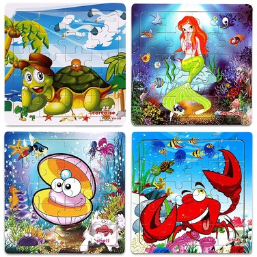 Wooden Jigsaw Puzzles for Kids Age 25 Year Old Animals Preschool Puzzles for Toddler Children Learning Educational Puzzle Toys Set of 4 Puzzles AOcean Puzzles