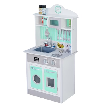 Teamson Kids Little Chef Madrid Classic Interactive Wooden Play Kitchen with Sink Oven and Microwave and Storage Space for Easy Clean Up White with Red Accents