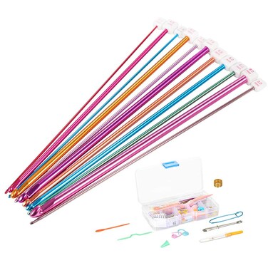 Knitting Needles Set  11 pcs Crochet Hooks Different Sizes Colorful Aluminum Oxide Bead Afghanistan Crochet Hooks Set Crochet Tool Set 2mm to 8mm