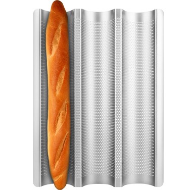 Fulimax Baguette Pan French Bread Pans For Baking Pan Nonstick 3 Slots Perforated Italian Loaf Pan Mold Long French Bread Pan Silver
