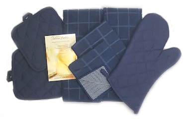 Home Collection 8 Piece Kitchen Towel Set with Dish Cloths Pot Holders and Oven Mitt Bundle Blue