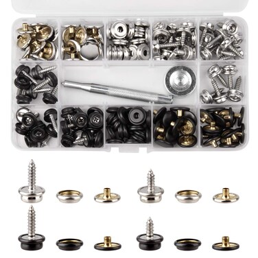 Laviesto Canvas Snap Kit150 Pcs Marine Grade Fastener Screw Snap Buttons Stainless Steel for Upholstery and Boat Cover with 2 Setting Tools50 Sets 38 in Black and Silver
