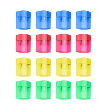 16 Pcs Double Hole Oval Shaped Pencil Sharpener Manual Pencil Sharpener Hand Pencil Sharpener with Cover and Receptacle for School Home and Office Supply 16Pcs