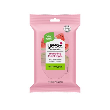 Yes To Watermelon Refreshing Facial Wipes Hydrating Formula That Removes Dirt Oil  Grime Leaves Skin Refreshed  Brighter Aloe Natural Vegan  Cruelty Free 10 Count 8036110