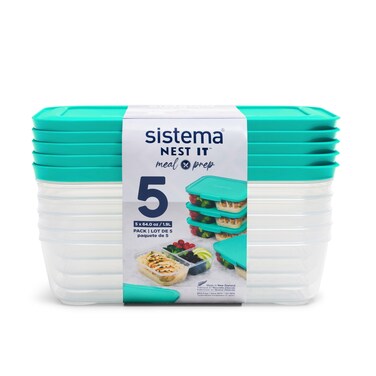 Sistema Nest It Meal Prep Food Storage Containers with Lids 3 Compartments 5Pack Teal