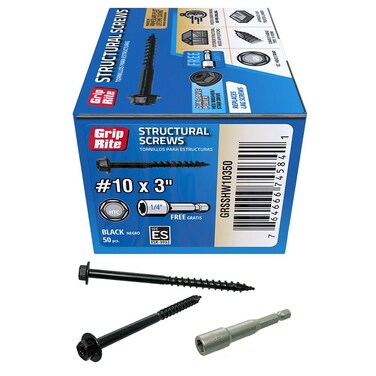 GripRite GRSSHW1035010 x 3 Structural Screw Dual Drive Power Hex Washer Star Drive Head 50CT