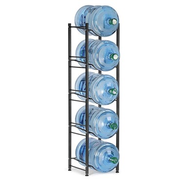LIANTRAL 5 Gallon Water Jug Holder 5 Tiers Black Heavy Duty Water Rack Freestanding Water Bottle Organizer for Home Office