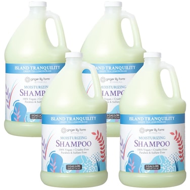 Ginger Lily Farms Botanicals Moisturizing Shampoo for All Hair Types Island Tranquility 100 Vegan  CrueltyFree Green Tea Lemongrass Scent 1 Gallon Refill Pack of 4