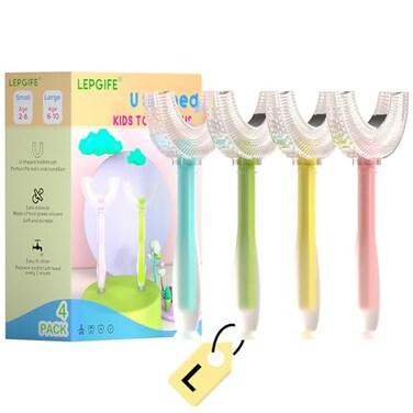 LEPGIFE U Shaped Kids Toothbrush 4 Pack UType Whole Mouth Toothbrush for Kids Age 610