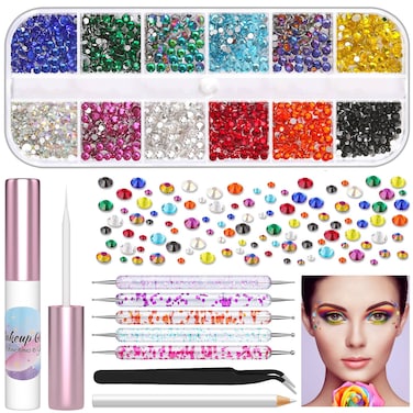 Face Makeup Glue Gum Spirit Adhesive with 3600Pcs Face Gems Eyes Jewels for Cosplay Costume Cosmetic Glue Face Glue for Body Rhinestone Eye Glitter Fake Hair Wig Mustache Halloween SFX Makeup