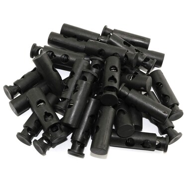 RuiLing 30Pack 11x38mm Dual Hole Cord Locks Black Nylon Plastic End Spring Loaded Fastener Bungee Rope Stop Toggle Sliders