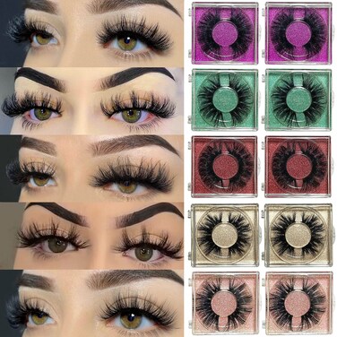 Mink Lashes Bulk Ninglash 10 Pack False Eyelashes 1822MM Real Mink EyeLashes Thick HandMade Full Strip Lashes Cruelty Free Fluffy Lash 5D Mink Lashes Wholesale