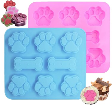 2Pack Silicone Puppy Treat Molds Puppy Dog Paw and Bone Cookie Cutters Baking Molds for Chocolate Candy Jelly Biscuits Cube Dog Treats