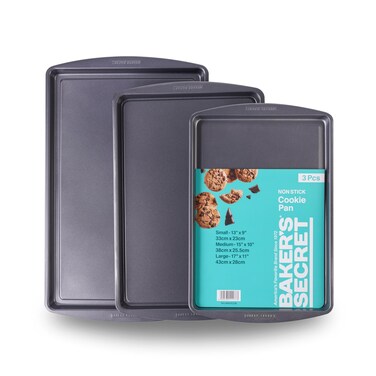 Bakers Secret Set of 3 Cookie Sheets 15 17 19 Nonstick Coating for Easy Release Cookie Trays for Baking Roasting Cooking Dishwasher Safe Premium Nonstick Coating Home Baking Supplies