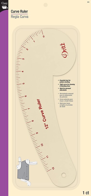 Dritz 12 Pattern Drafting Clear Curved Ruler