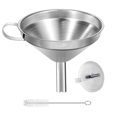 Stainless Steel Kitchen Funnel 43Inch Food Grade Metal Funnel with Strainer for Filling Bottles Transferring Liquid Oil Juice Milk