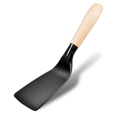 Short Spatula Stylish Kitchen Tool Flexible Non Stick Heat Resistant Nylon Turner Spatula Wooden Short Handle Spatula Cooking for Fish Eggs Pancakes