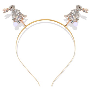 NVENF Easter Headband for Women Girls Cute Bunny Hairband Rhinestone Rabbit Head Bopper Crystal Easter Headwear Party Favors Gift Silver Bunny