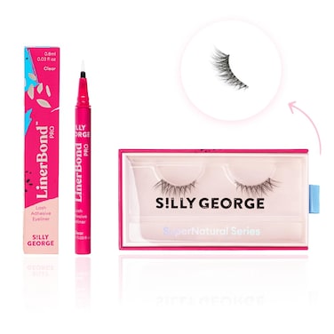Silly George SuperNatural Series Starter Kit  Pretty Lashes with Adhesive Eyeliner  Clear Band gives Lashes Natural Look  Extra Strong Hold for False Eyelashes Luna LinerBond Clear