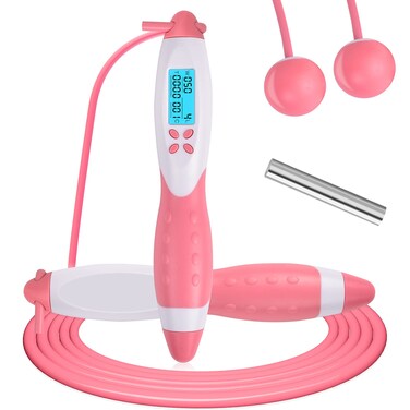 Jump Rope Wastou Digital Weight Calories Time Setting Jump Rope with Counter for Indoor and Outdoor Exercise Adjustable Skipping Rope Workout for MenWomenKids Girls Pink