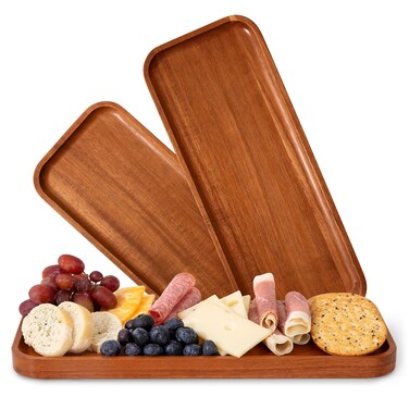 Solid Acacia Wood Serving Trays 14 x 55 inches Rectangular Wooden Large Serving Platters for Food Wooden Tray for Charcuterie Appetizer Serving Tray Wood Tray Cheese Board Set of 3 Plates