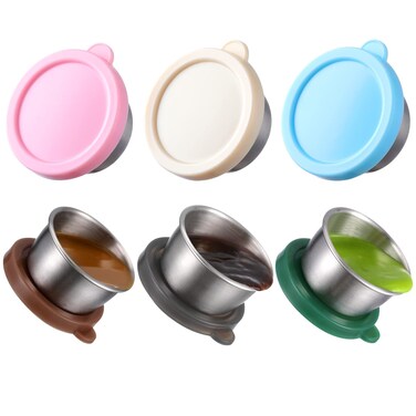 6x16 oz Salad Dressing Container To Go Reusable Condiment Container with Lids Fits in Bentgo Kids Lunch Box Premium Silicone Easy Open Leakproof Stainless Steel Small Dipping Sauce Cups